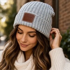 🩵 Love Your Melon Knit/Crochet Beanie Hat – Blue & White Marbled – One Size